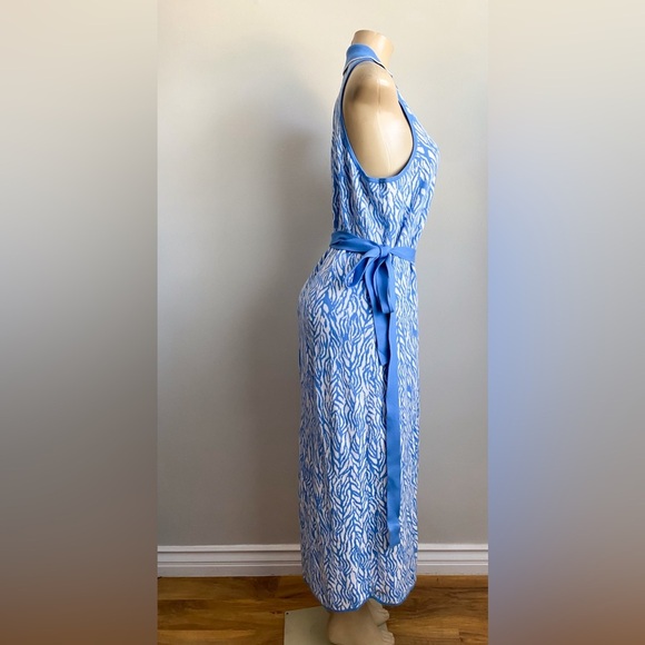 Diane von Furstenberg Collared Midi Wrap Floral Blue White Sweater Dress XL - Picture 10 of 14